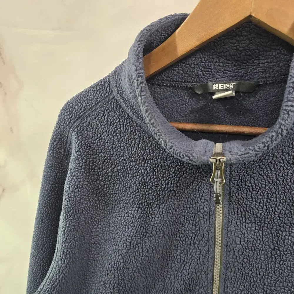 REI Co Op Jacket Mens Large Blue Full Zip Fleece Sherpa Teddy Groundbreaker